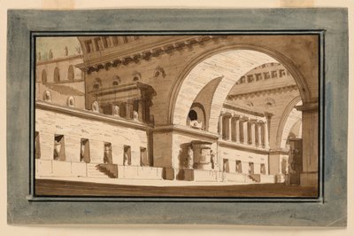 Scenedesign, eksteriør av palasset, gravsalen av Angelo Toselli