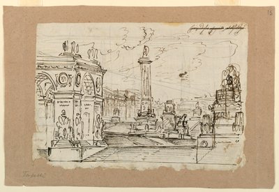 Scenedesign, gruppe antikke monumenter av Angelo Toselli