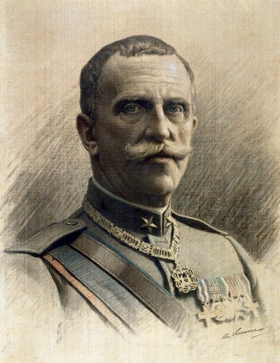 Portrett av Victor Emmanuel III (1869-1947) Tegning av Angelo Vernazza (1869-1937) Dim. 97x70 cm Genes Nervi, Galleri for moderne kunst, inv. 0597 av Angelo Vernazza