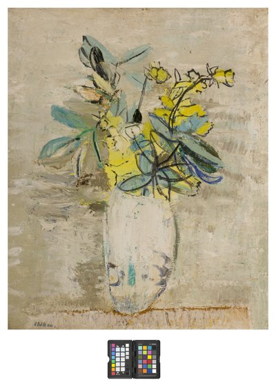 Grener med blomster i en vase av Angelo del Bon