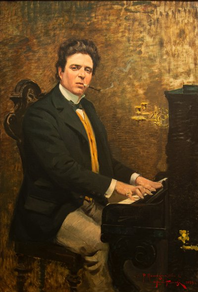 Portrett av komponisten Pietro Mascagni 1863-1945, 1899. av Angiolo Tommasi
