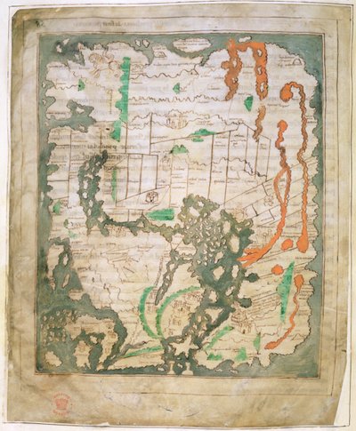 Cott Tib B V Del 1 f.56v Rektangulært kart over verden, ca. 1030 (vellum) av Anglo Saxon