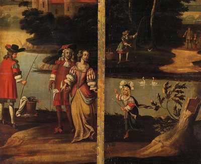 Firedelt dobbeltsidig skjerm, ca.1700 av Anglo-Flemish School