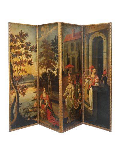Firedelt dobbeltsidig skjerm, ca.1700 av Anglo-Flemish School