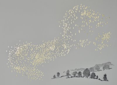 Fugue, 2017 (akvatint og stempling av varme blader på papir) av angus hampel