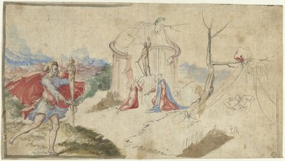 Mytologisk scene (Aeneas flykter fra Troja?) av Aniello Redita