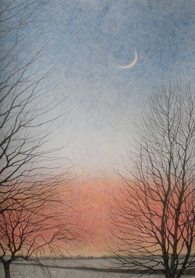 Tidlig kveld, 2010 (farget blyant på papir) av Anna Phillips