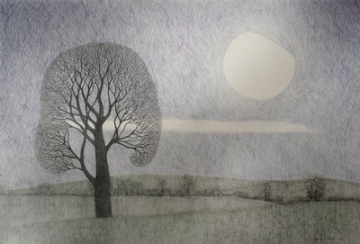 Februarmånen, 2010 (farget blyant på papir) av Anna Phillips
