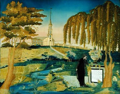 Kvinne som står ved minnesmerket over kunstnerens ektemann, ca. 1800-20 (silke) av Ann D. Beckman