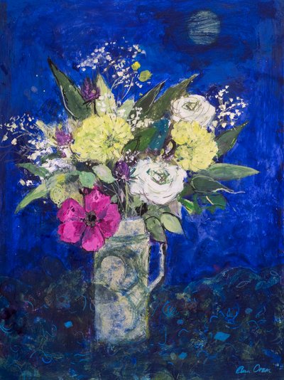 Midnattsblomster, dypblå grunn av Ann Oram