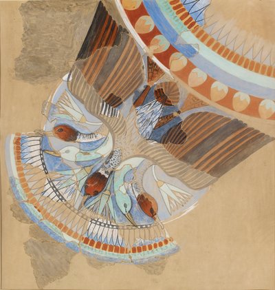 Kopi av veggmaleri, et hus, Amarna, gjess, 1900-tallet av Anna