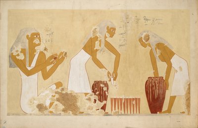 Kopi av veggmaleri fra privat grav 60 av Antefoker, Theben I, 1, 121-123, 1900-tallet av Anna