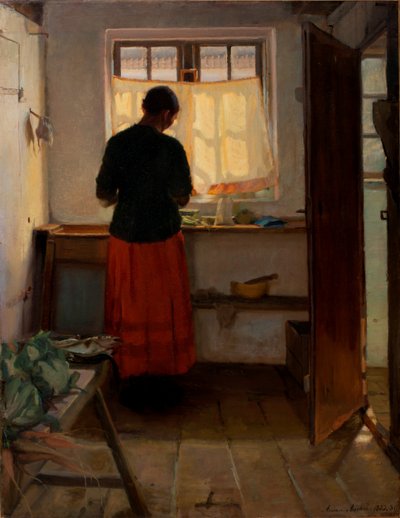 Hushjelpen på kjøkkenet av Anna Ancher