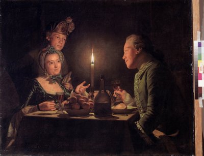 Middag med levende lys (kveldsmat med levende lys). Maleri av Anna Dorothea Therbusch Lisiewska (1721-1782). Olje på lerret, 95,5 x 117 cm av Anna Dorothea Lisiewska