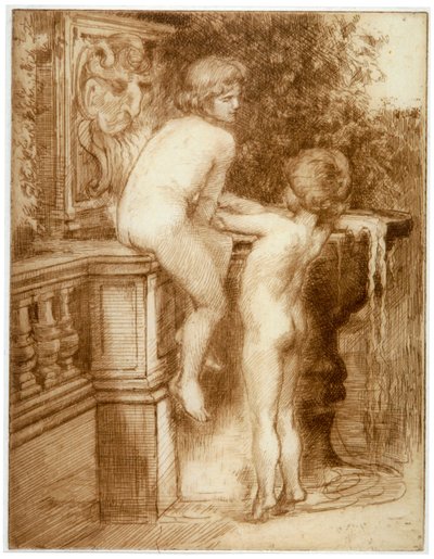 'To gutter ved en vannfontene', c1864-1930 av Anna Lea Merritt