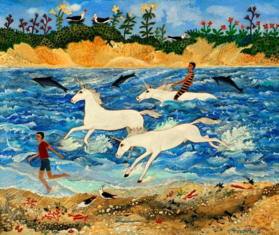 Trener en enhjørning, 2012 (akryl) av Anna Pugh