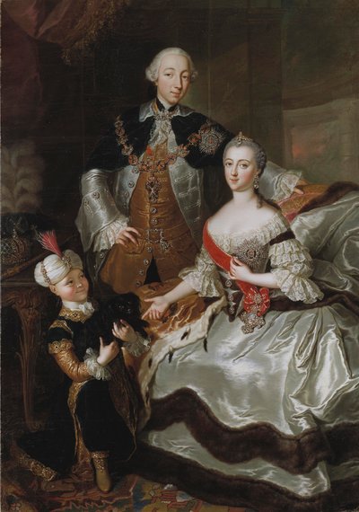 Peter III og Katarina II av Russland med sønnen Paul, ca. 1756 av Anna Rosina Lisiewska