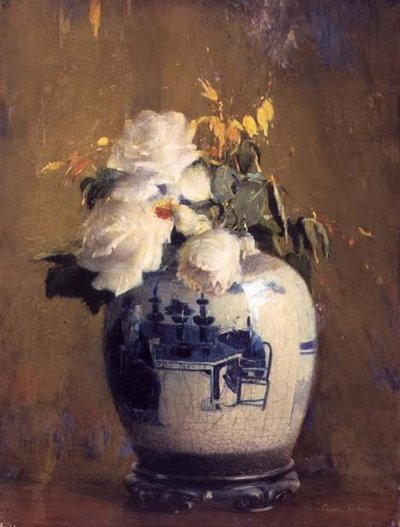 De hvite rosene, før 1922 (akvarell på papp) av Anna S. Fisher