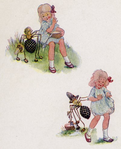 Barnerim: Little Miss Muffet (farge litho) av Anne (after) Anderson