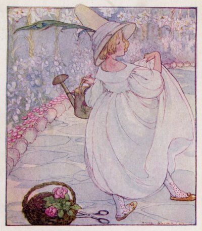Barnerim: Mary, Mary, tvert imot, hvordan vokser hagen din? Med sølvbjeller og hjerteskjell, og pene hushjelper på rad (farge litho) av Anne (after) Anderson