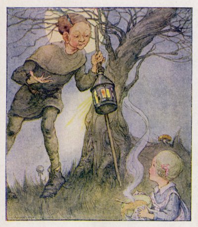 Barnerim: The Man In The Moon Come Down Too Soon (farge litho) av Anne (after) Anderson