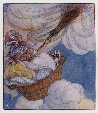 Barnerim: There Was An Old Woman (farge litho) av Anne (after) Anderson