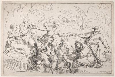 En fest som spiser utendørs, 1700-tallet. av Anne Claude Philippe de Caylus