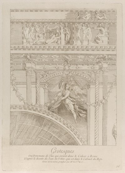 Grotesker: detalj av stukkaturrelieffene som dekorerer Colosseum i Roma, med en vinge..., ca. 1729. av Anne Claude Philippe de Caylus