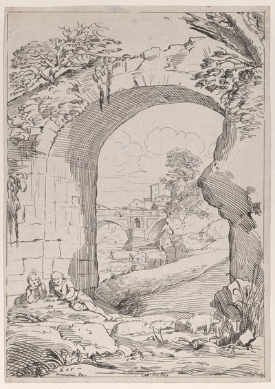 Landskap med bro, 1700-tallet. av Anne Claude Philippe de Caylus