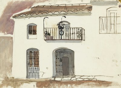 Et spansk hus (kritt og gouache) av Anne Redpath