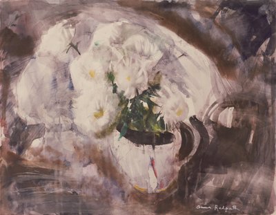 Hvite blomster i en hvit kanne, ca. 1960 (akvarell på papir) av Anne Redpath