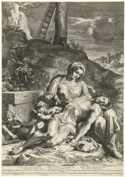 Pieta, engraved by Pieter de Bailliu av Annibale (after) Carracci