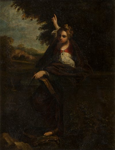 St. Margaret in a Landscape : A Sybil, ca. 1580-1609 (metall under glass) av Annibale (after) Carracci