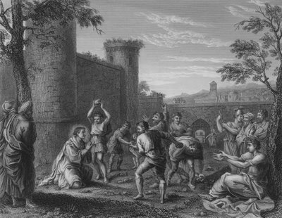 Steiningen av St Stephen (gravering) av Annibale (after) Carracci