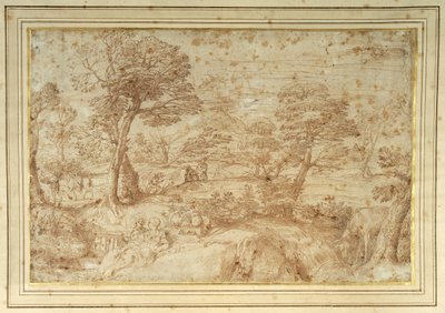 Landskap med resten på flukten fra Egypt, etter Annibale Carracci (penn og brunt blekk på papir) av Annibale (studio of) Carracci