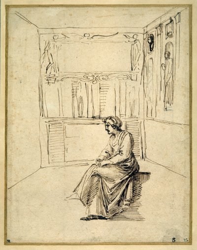 En kvinne som sitter i et rom (penn og brunt blekk på papir) av Annibale Carracci