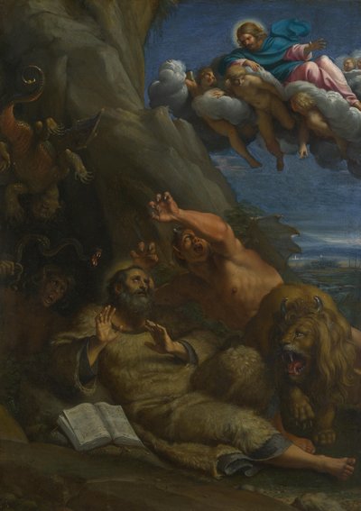 Kristus viste seg for Saint Anthony Abbed under hans fristelse, ca. 1598 av Annibale Carracci