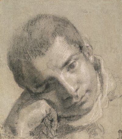 Head of a Youth (kull og hvitt kritt) av Annibale Carracci