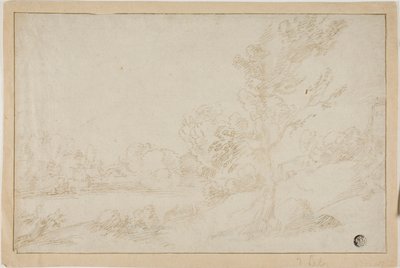 Landskap med elvebredd av Annibale Carracci