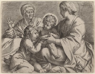 Madonna og barn med de hellige Elizabeth og døperen Johannes (La Madonna della Scodella) av Annibale Carracci