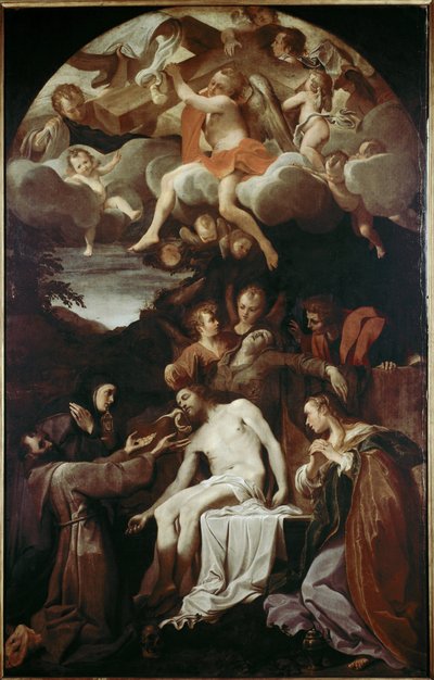 Pieta med St Claire, St Francis, St Mary Magdalene og St John (olje på lerret av Annibale Carracci
