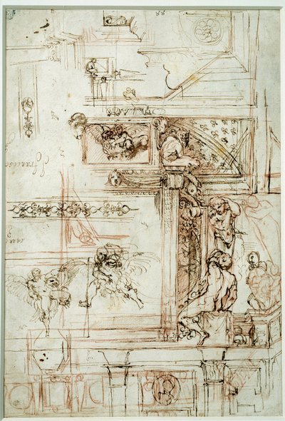 Prosjekt for Farnese-galleriet. Tegning av Annibal Carracci Dit Carrache (1560-1609) av Annibale Carracci