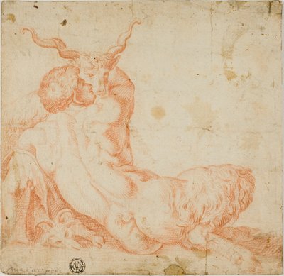 Satyr og geit av Annibale Carracci