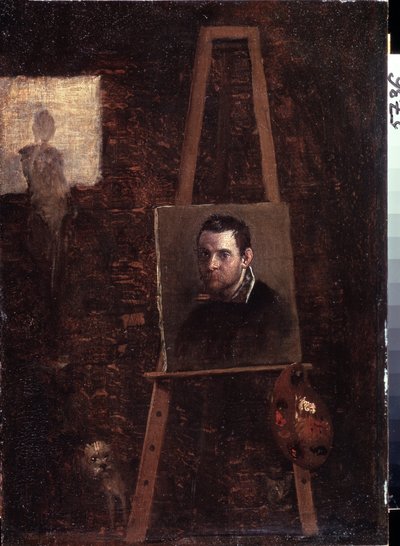 Selvportrett ved staffeliet, 1603-04 av Annibale Carracci