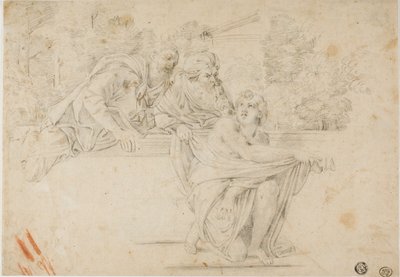 Susanna og de eldste (rekto); Profilsjef for kvinne (verso) av Annibale Carracci