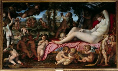 The Sleep of Venus Maleri av Annibale Carracci eller Annibal Carrache (1560-1609) 1602 Søn. 1,9x3,28 m Chantilly, Musee Conde av Annibale Carracci