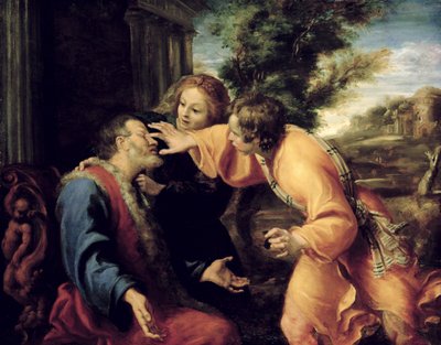 Den unge Tobias helbreder sin blinde far, ca. 1600 av Annibale Carracci