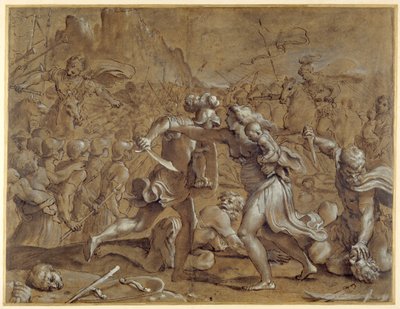 Kampen mellom romerne og sabinerne (penn og blekk med vask og gouache på papir) av Annibale Carracci