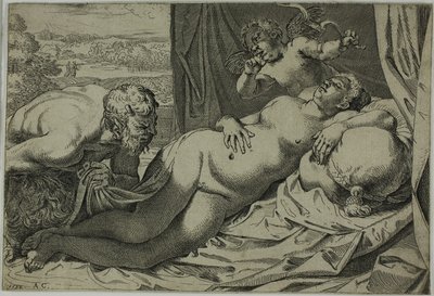 Venus og Satyr av Annibale Carracci
