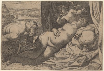 Venus og en Satyr av Annibale Carracci